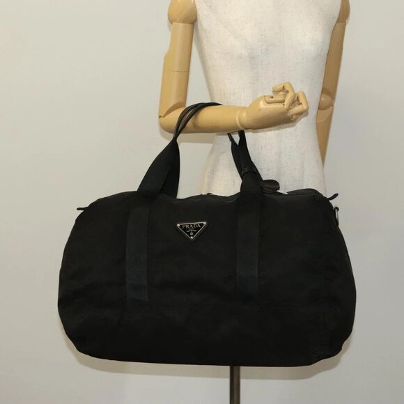 PRADA Boston Bag Nylon Black Silver Auth - Picture 1 of 16